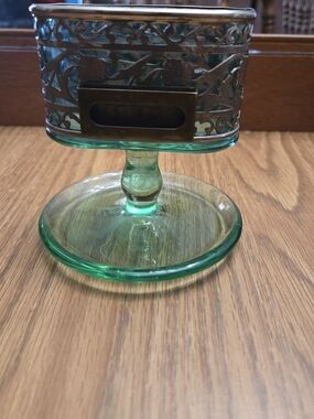 Antique Art Deco Bon Ton  Glass Cigarette & Match Holder With Silver Overlay